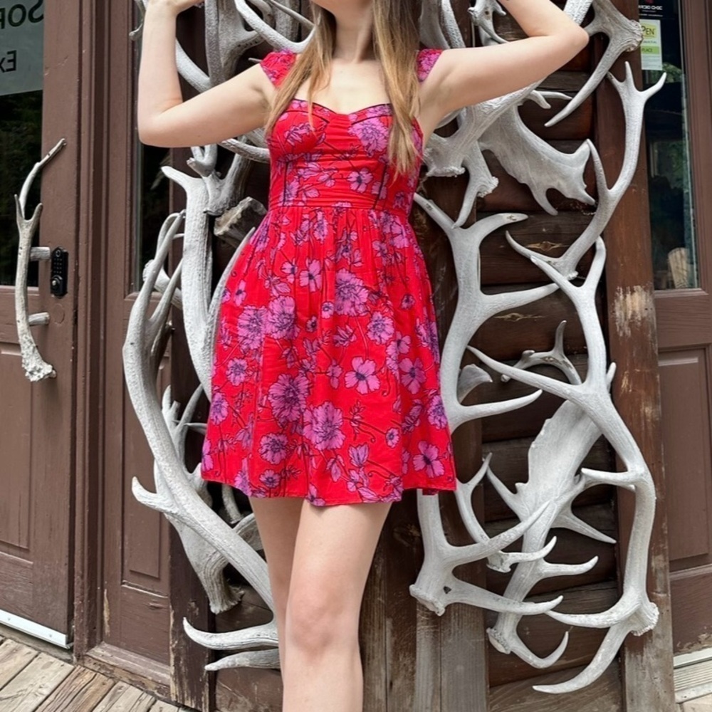 Band of the free red floral print bustier dress Size S small cottagecore peasant